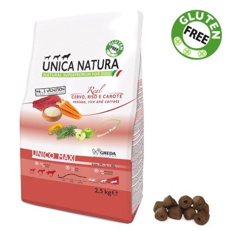 UNICA NATURA – Unico MAXI  – CERVO, Riso e CAROTE | Secco 2,5 KG