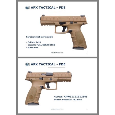 BERETTA PISTOLA SEMIAUTOMATICA MOD.APX TACTICAL FDE CAL.9X21