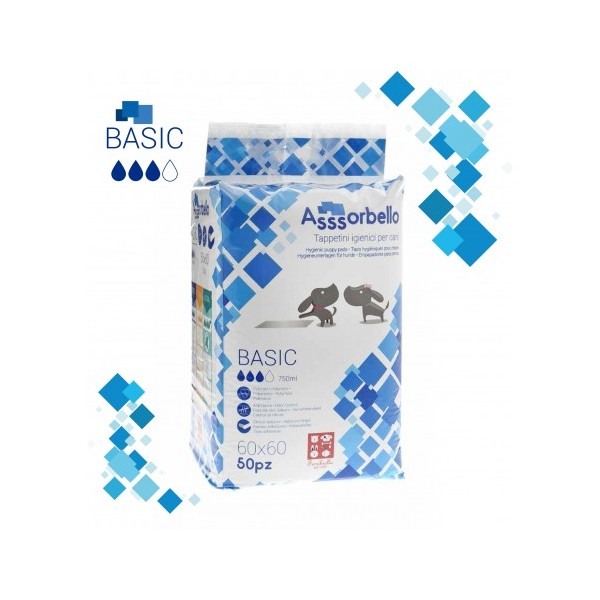 TAPPETINI IGIENICI CON ADESIVO ASSORBELLO BASIC 60X60 PZ 50