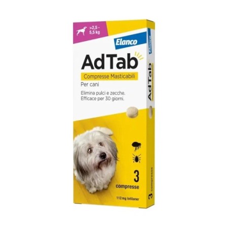 AdTab Compresse Masticabili per cani da 2,5-5,5 Kg 3 Compresse mg 112