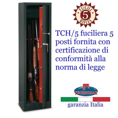 ARMADIO PORTA FUCILE TECHNOMAX TCH/5 con tesoretto - 5 fucili